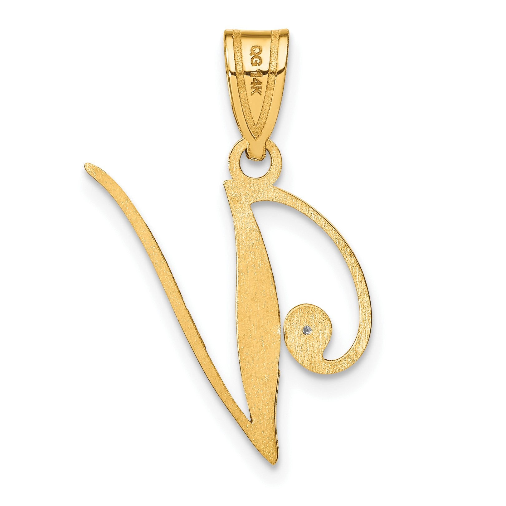 14KY Script Letter V Initial Pendant with Diamond