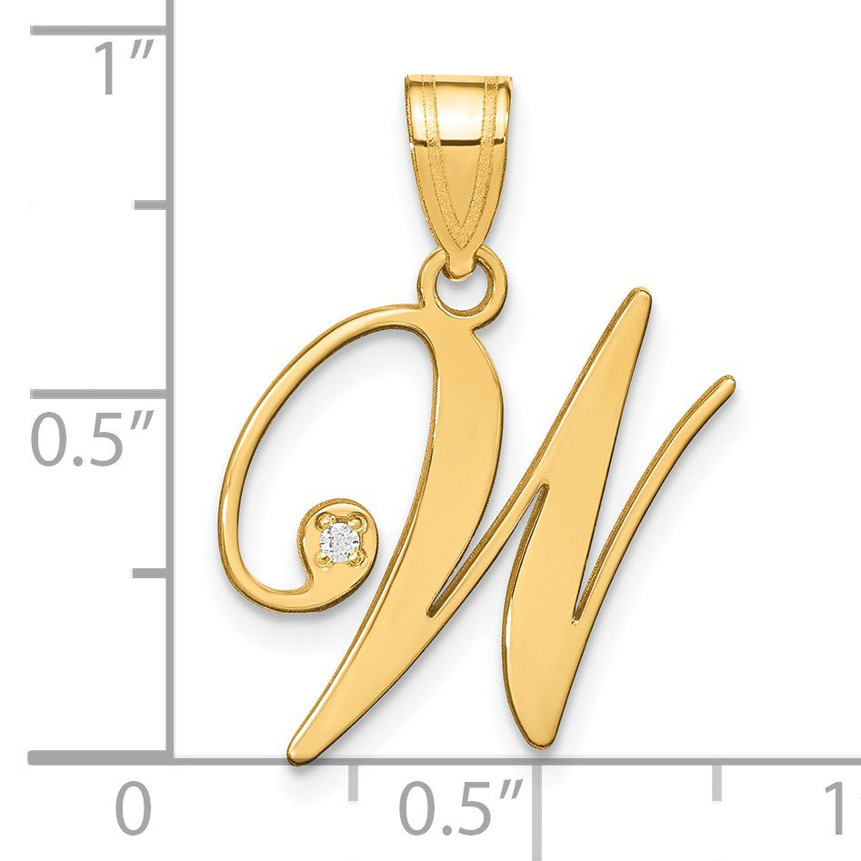 14KY Script Letter W Initial Pendant with Diamond