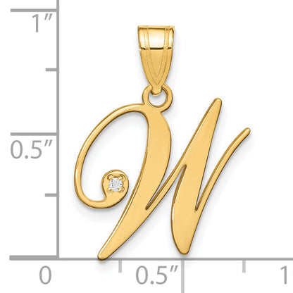 14KY Script Letter W Initial Pendant with Diamond