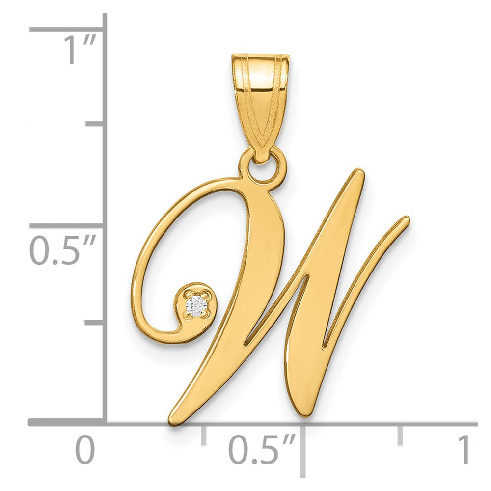 14KY Script Letter W Initial Pendant with Diamond