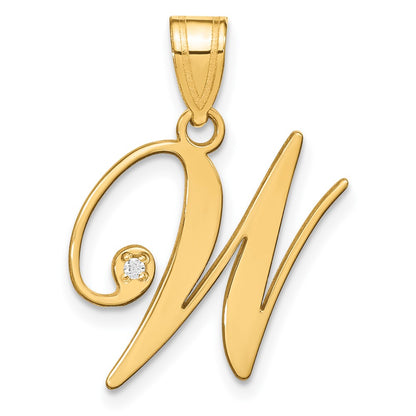 14KY Script Letter W Initial Pendant with Diamond