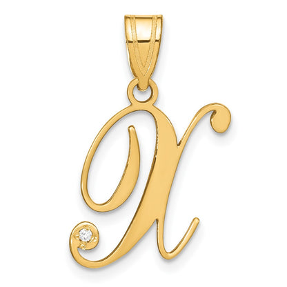 14KY Script Letter X Initial Pendant with Diamond