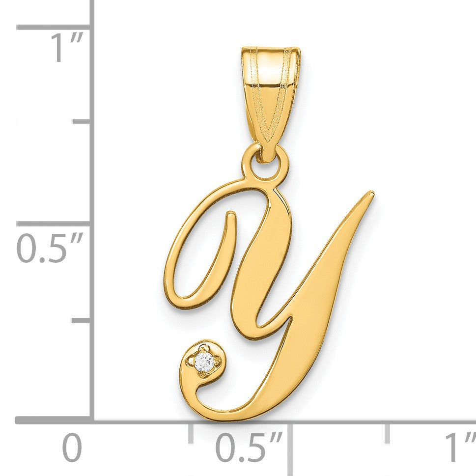 14KY Script Letter Y Initial Pendant with Diamond