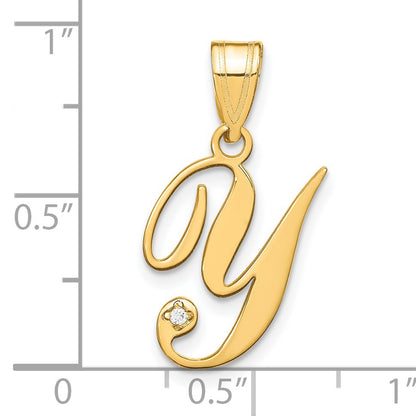 14KY Script Letter Y Initial Pendant with Diamond