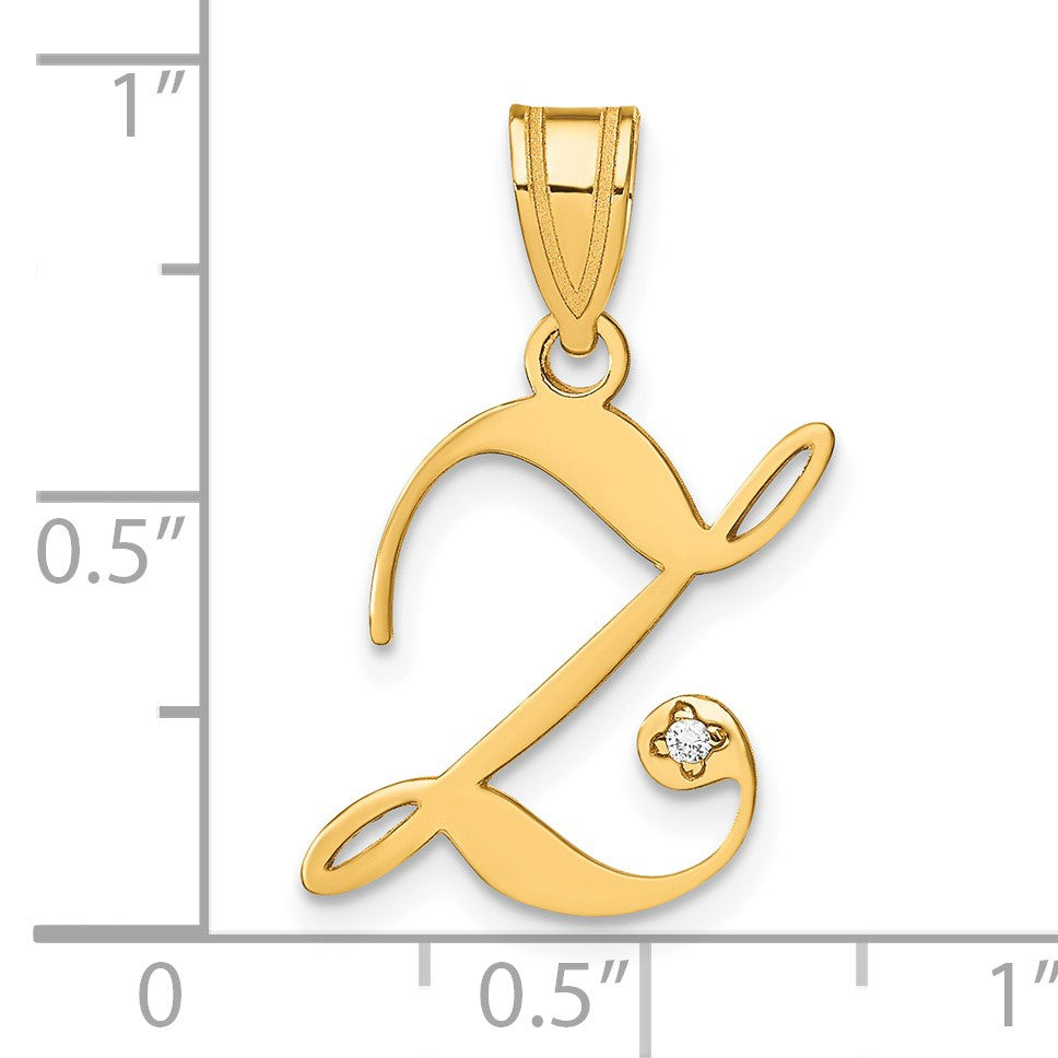 14KY Script Letter Z Initial Pendant with Diamond