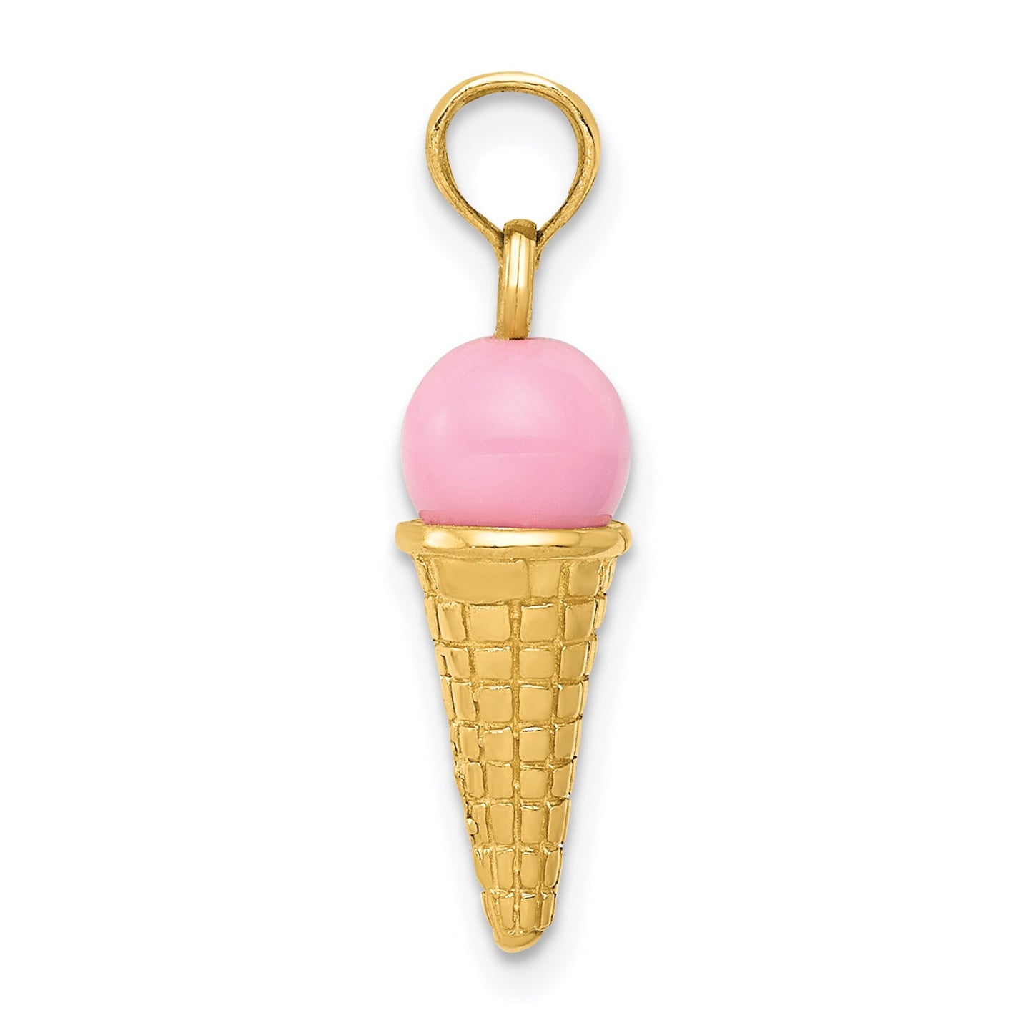 14K Satin Polished 3-D Pink Quartz Bead Ice Cream Cone Charm