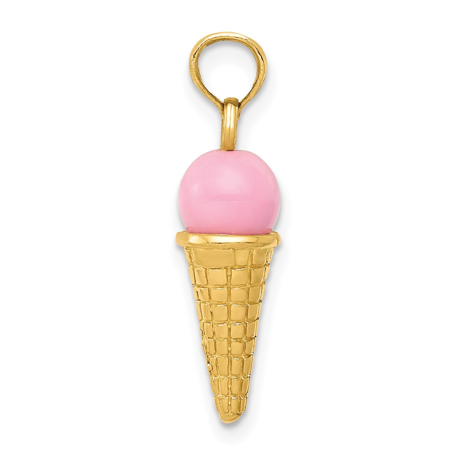 14K Satin Polished 3-D Pink Quartz Bead Ice Cream Cone Charm