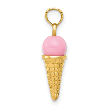 14K Satin Polished 3-D Pink Quartz Bead Ice Cream Cone Charm