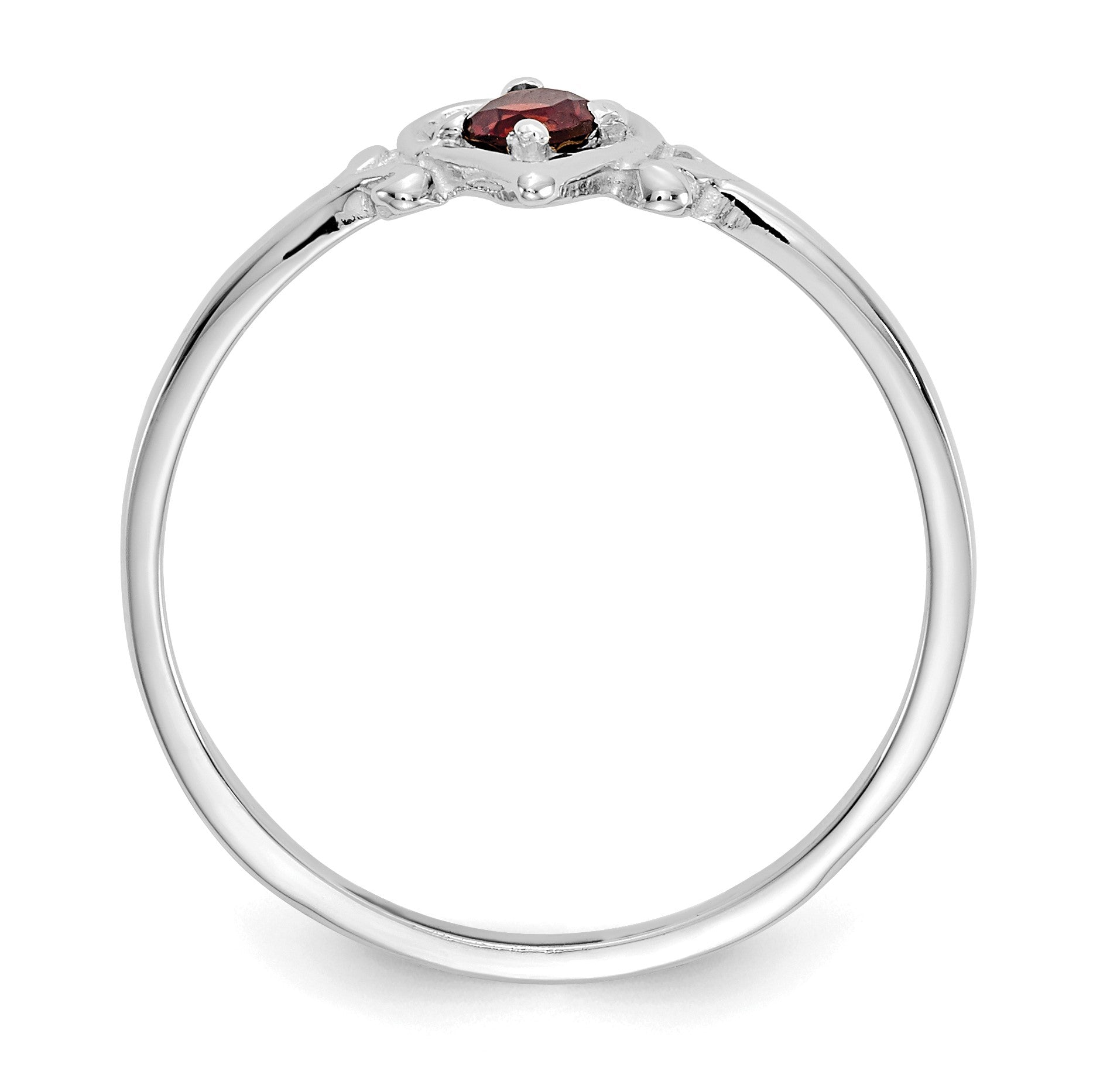 14K White Gold 3mm Round Garnet Birthstone Heart Ring