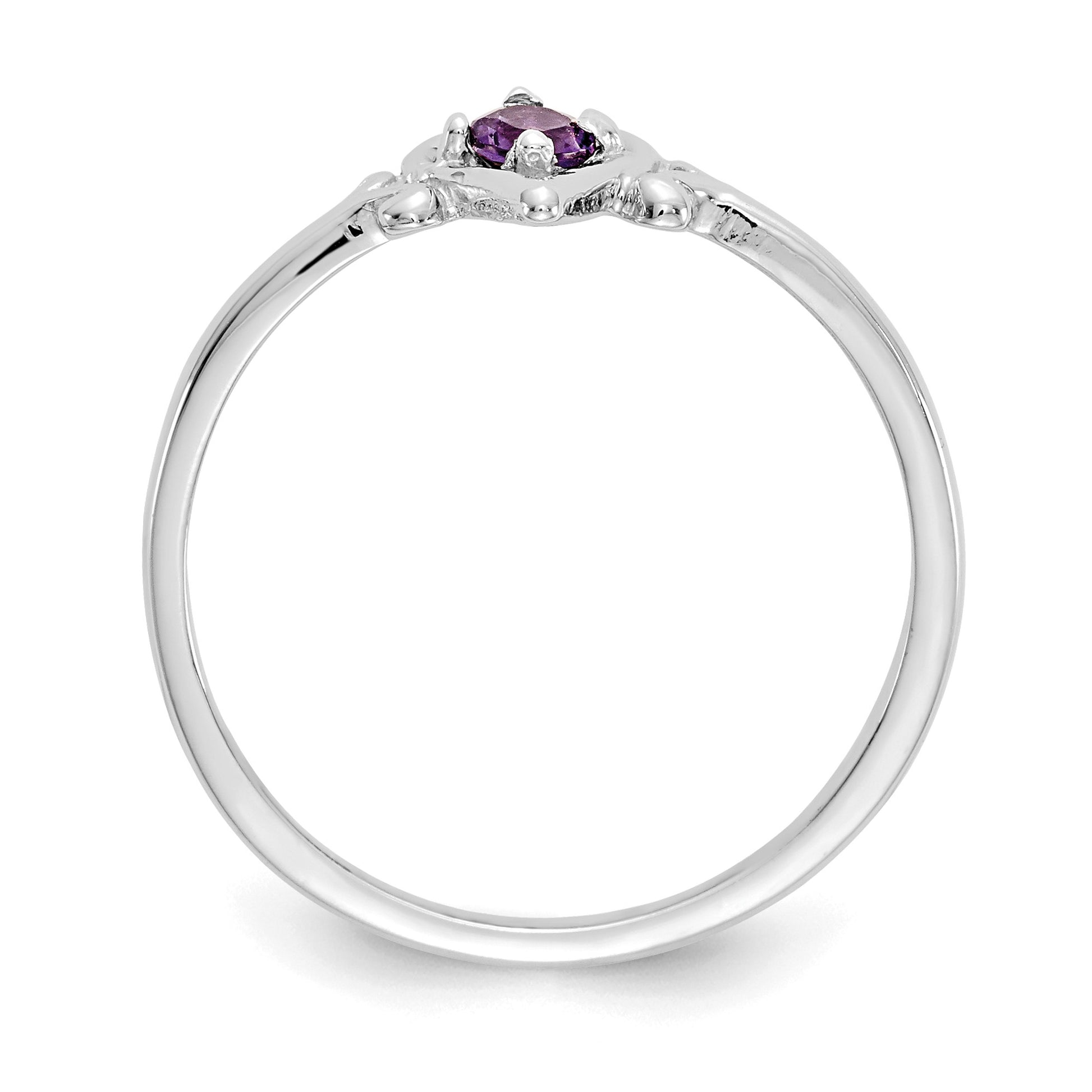 14K White Gold 3mm Round Amethyst Birthstone Heart Ring
