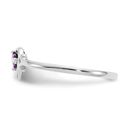 14K White Gold 3mm Round Amethyst Birthstone Heart Ring