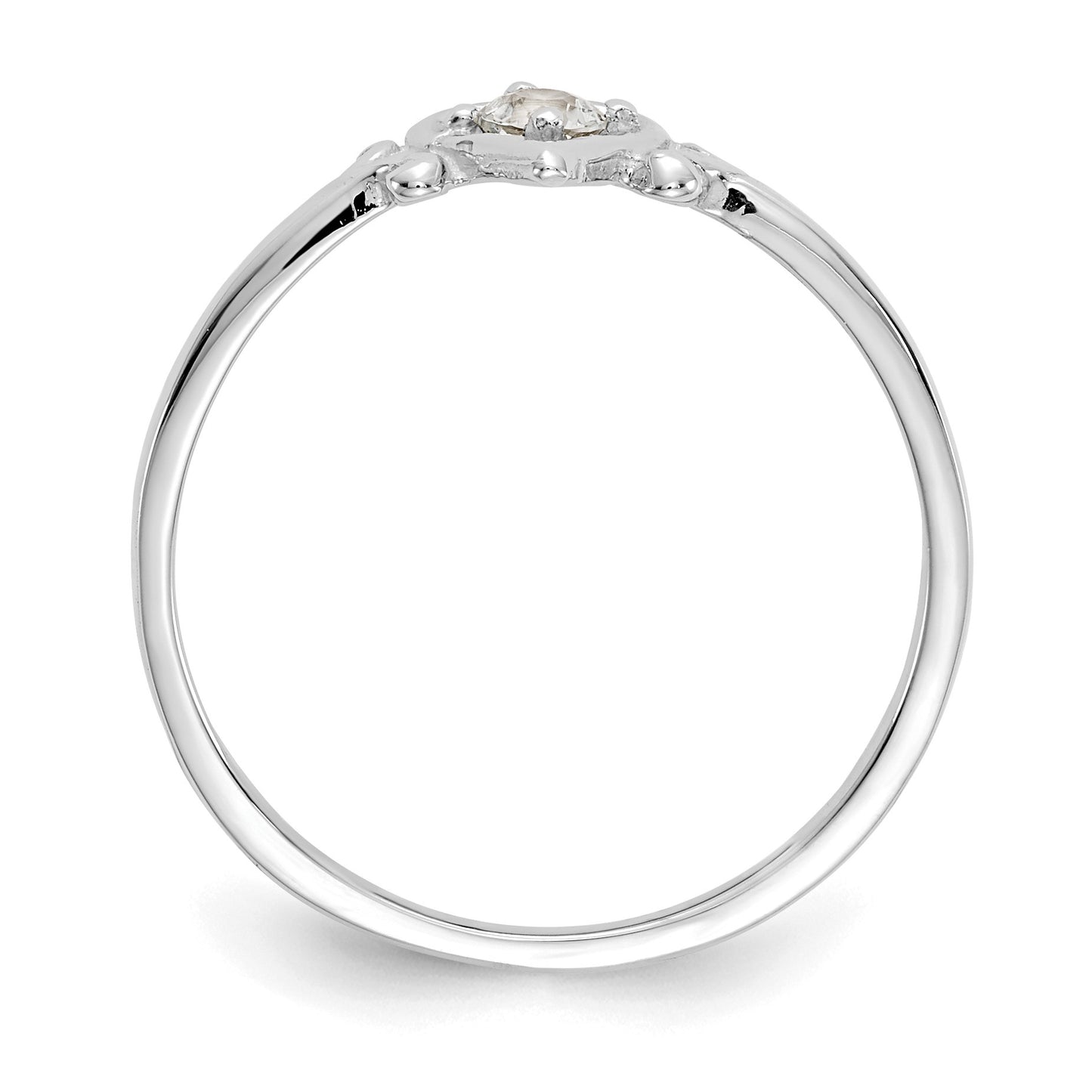 14K White Gold 3mm Round Aquamarine Birthstone Heart Ring