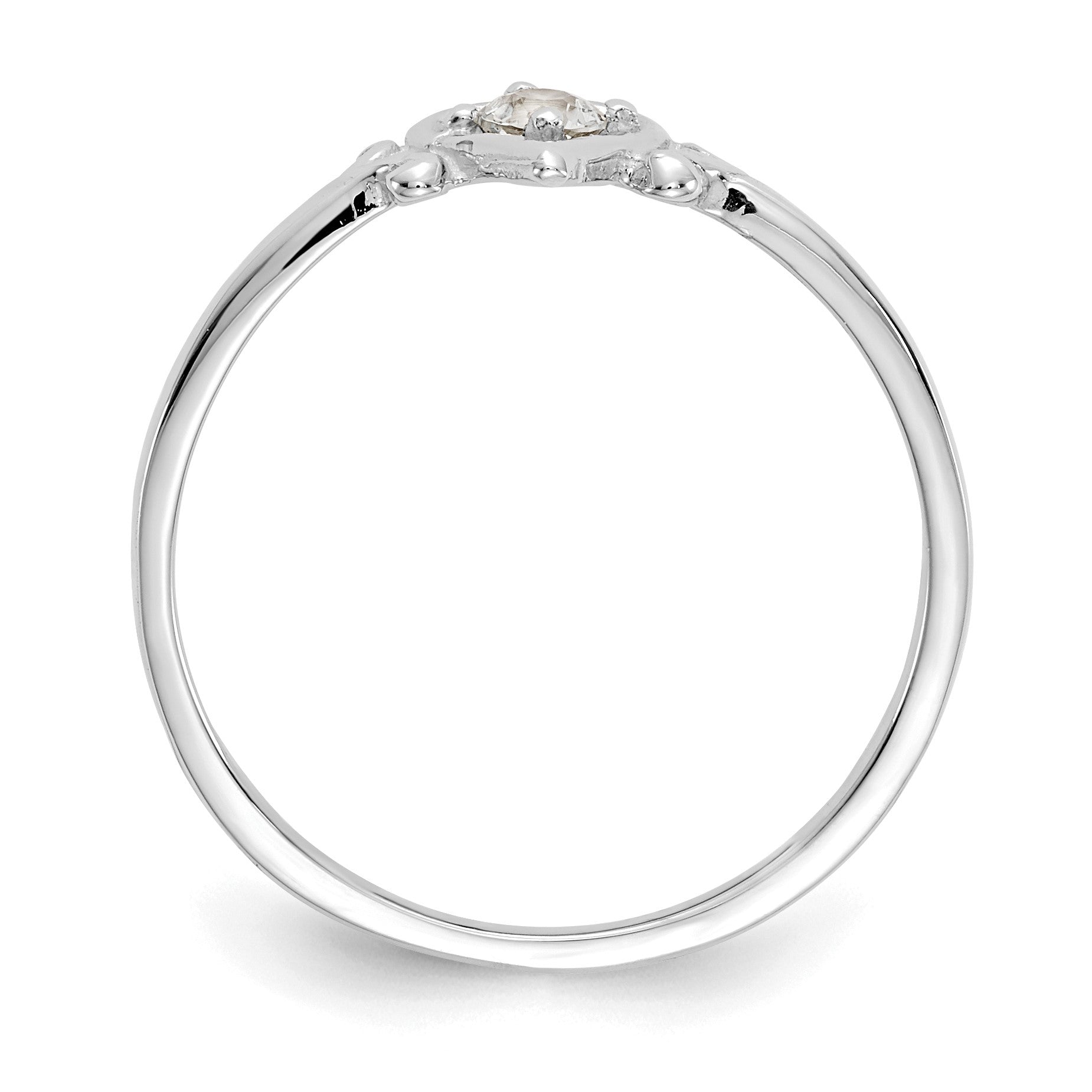 14K White Gold 3mm Round Aquamarine Birthstone Heart Ring