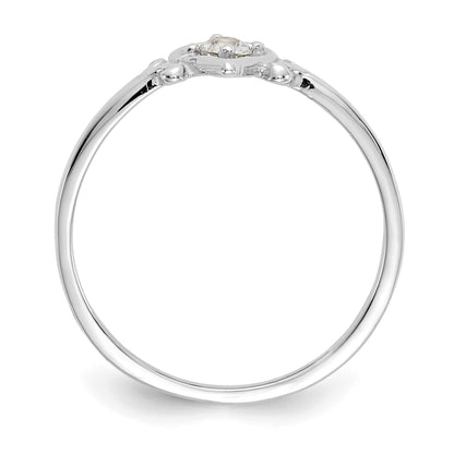 14K White Gold 3mm Round Aquamarine Birthstone Heart Ring