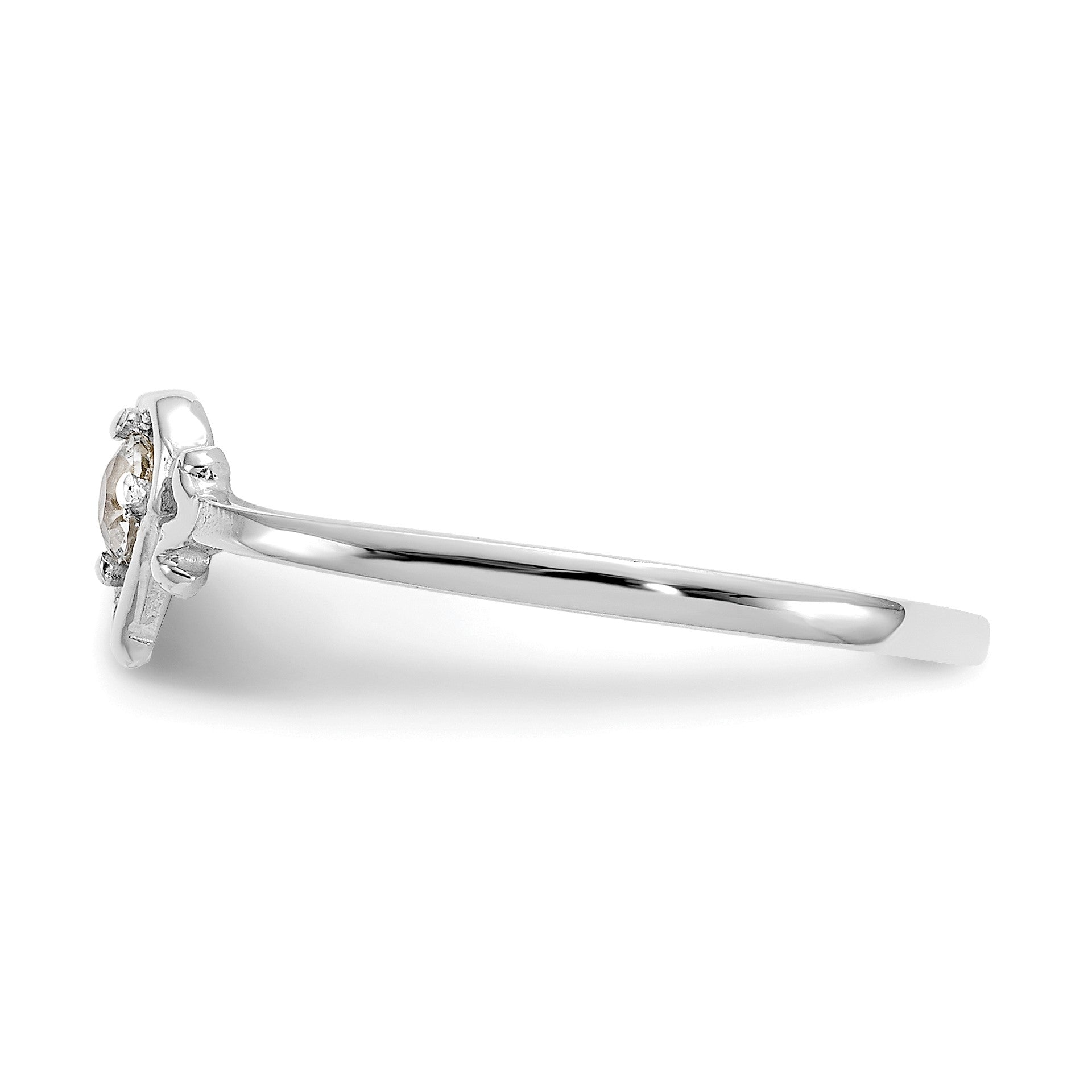 14K White Gold 3mm Round Aquamarine Birthstone Heart Ring