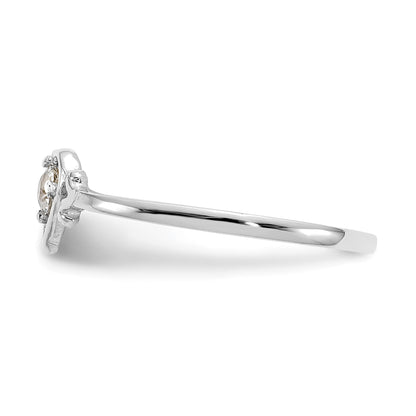 14K White Gold 3mm Round Aquamarine Birthstone Heart Ring