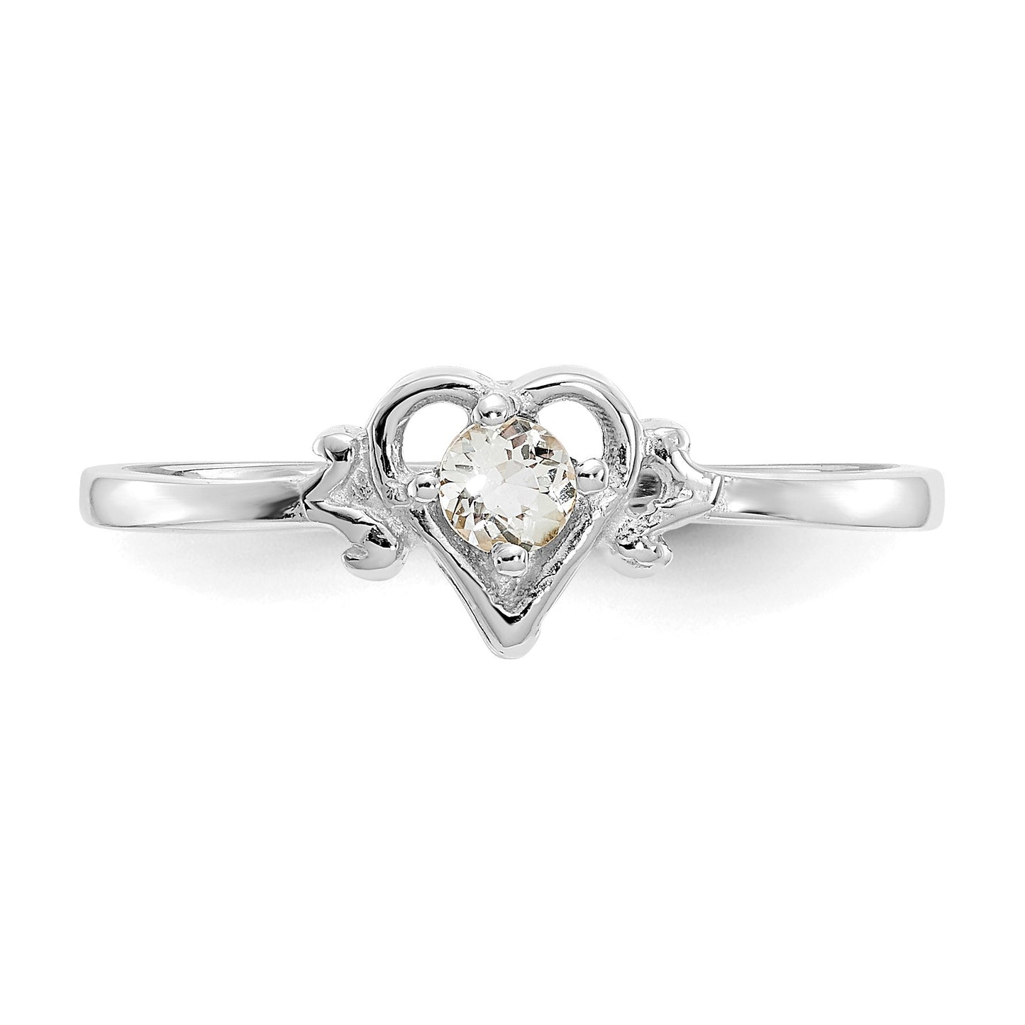 14K White Gold 3mm Round Aquamarine Birthstone Heart Ring