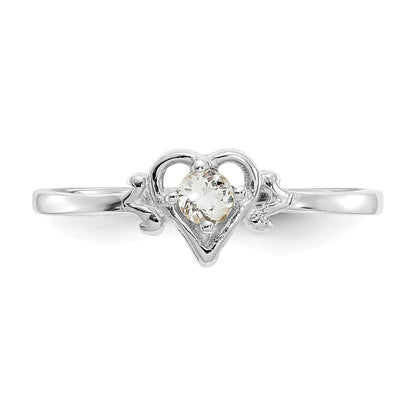 14K White Gold 3mm Round Aquamarine Birthstone Heart Ring