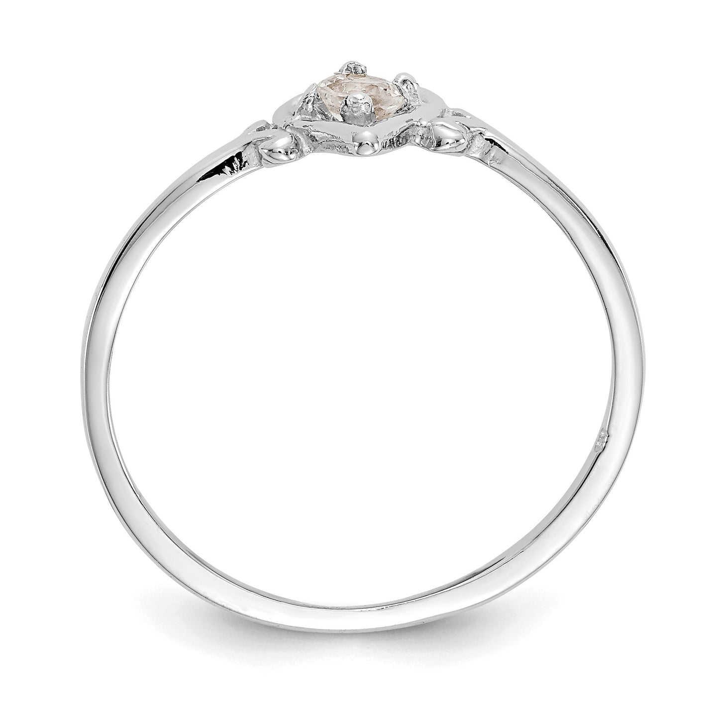 14K White Gold 3mm Round White Topaz Birthstone Heart Ring