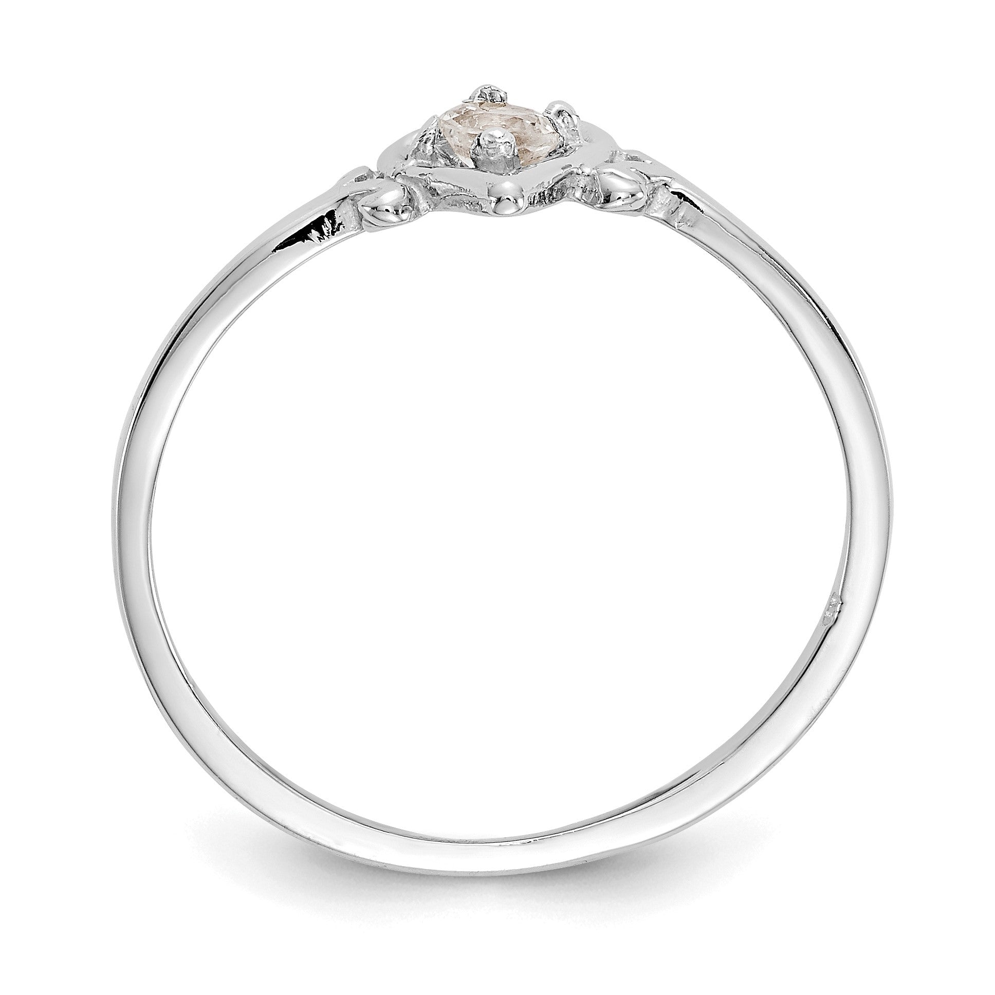 14K White Gold 3mm Round White Topaz Birthstone Heart Ring