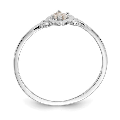 14K White Gold 3mm Round White Topaz Birthstone Heart Ring