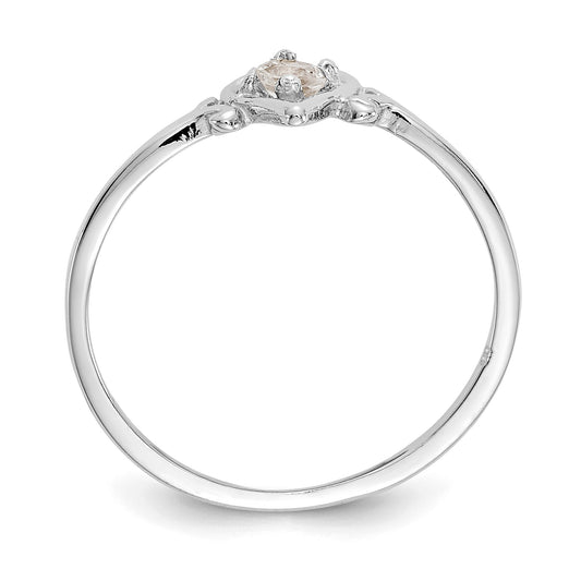 14K White Gold 3mm Round White Topaz Birthstone Heart Ring