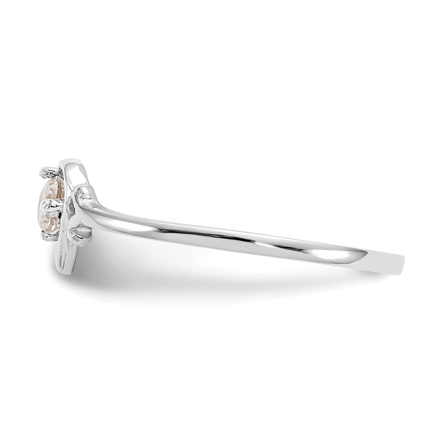 14K White Gold 3mm Round White Topaz Birthstone Heart Ring