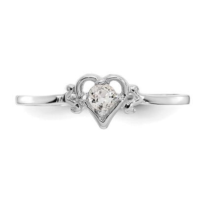 14K White Gold 3mm Round White Topaz Birthstone Heart Ring