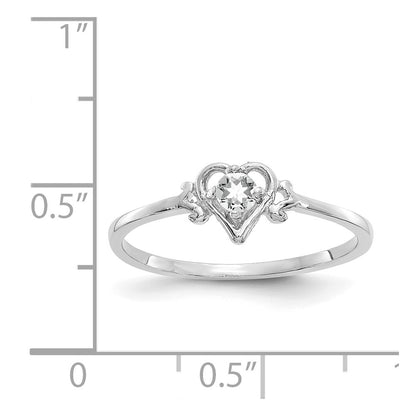 14K White Gold White Topaz Birthstone Heart Ring