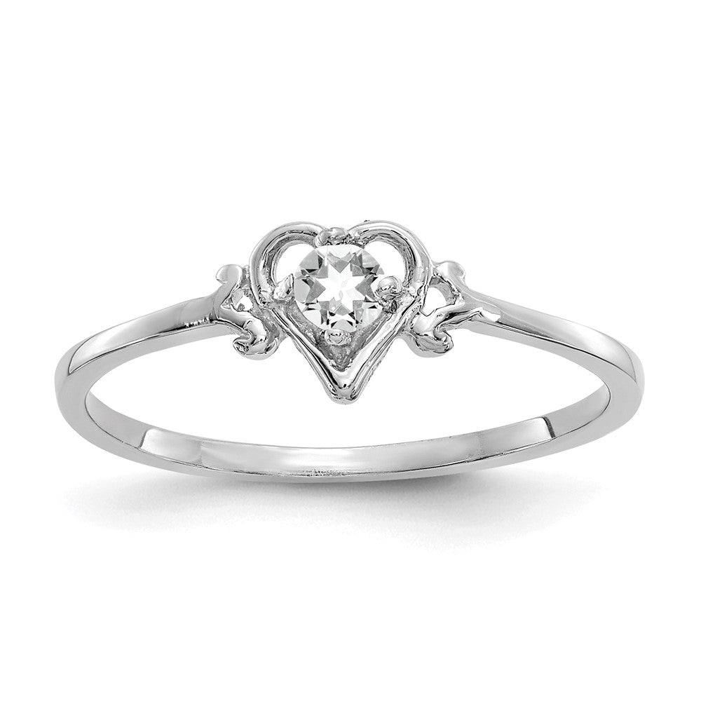 14K White Gold White Topaz Birthstone Heart Ring