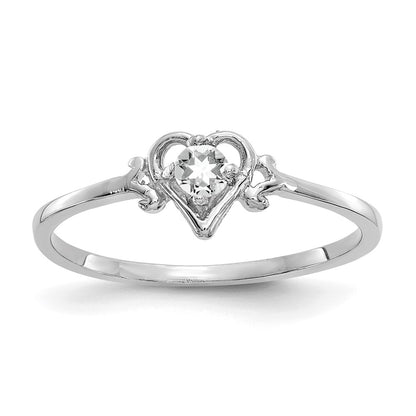 14K White Gold White Topaz Birthstone Heart Ring