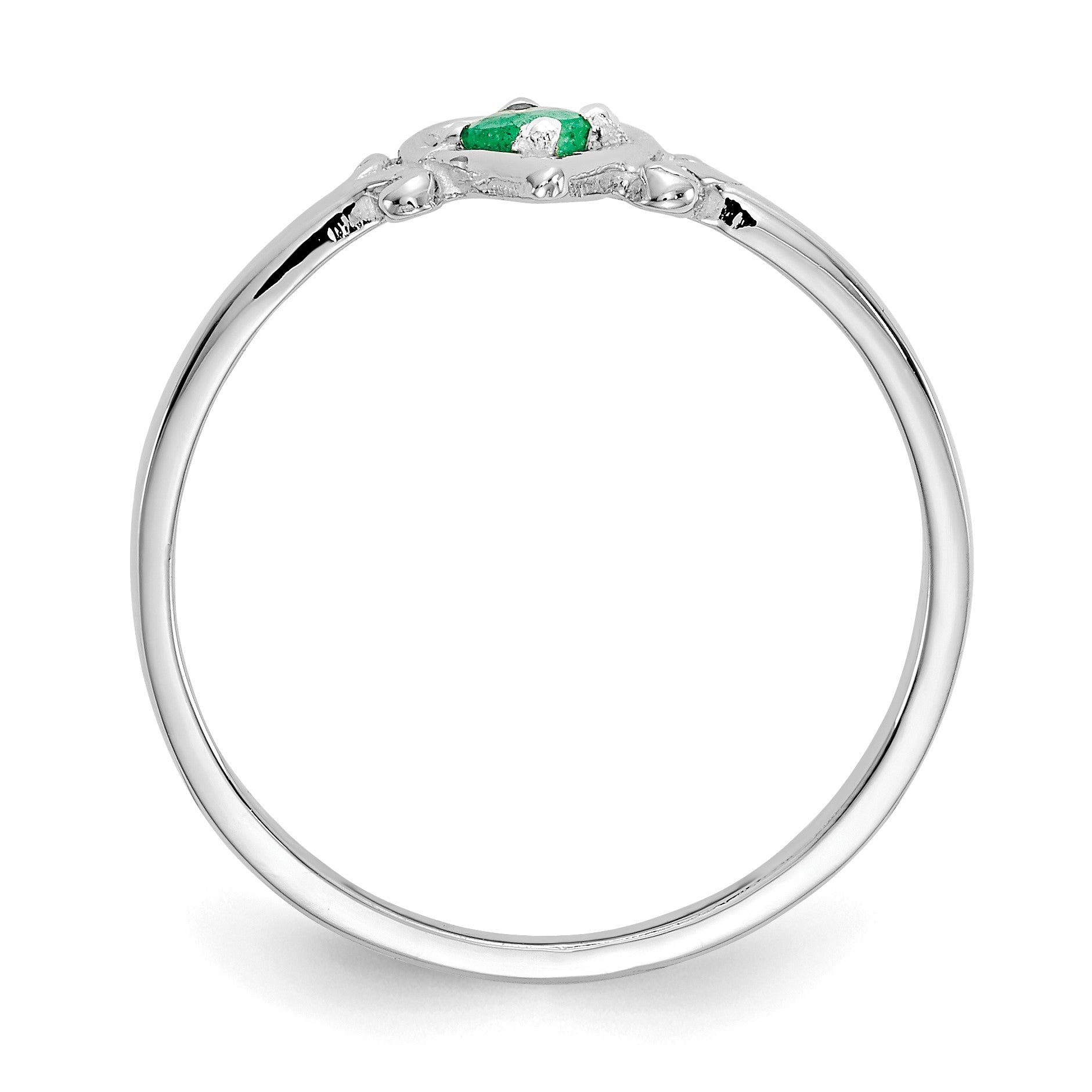 14K White Gold 3mm Round Emerald Birthstone Heart Ring