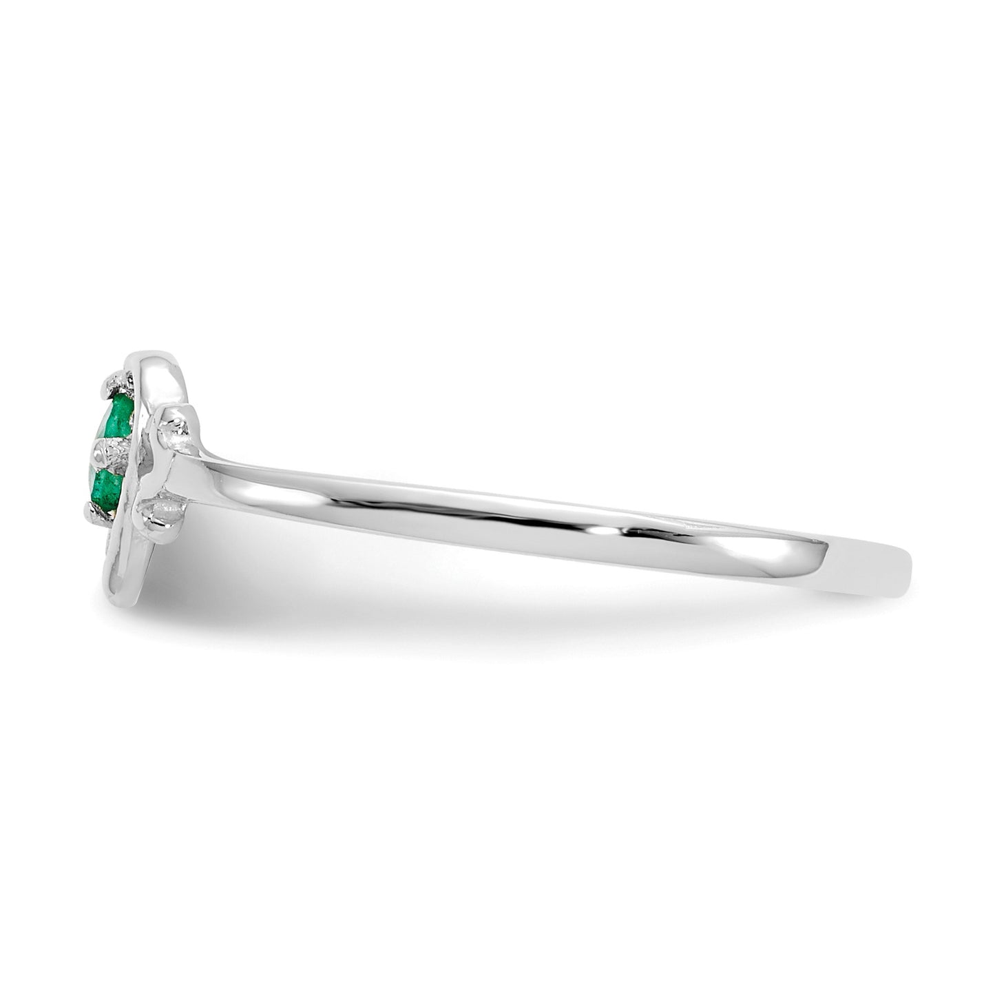 14K White Gold 3mm Round Emerald Birthstone Heart Ring