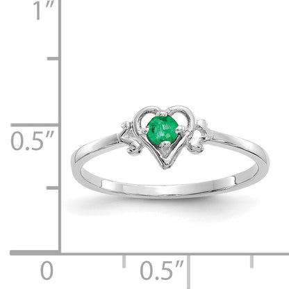 14K White Gold 3mm Round Emerald Birthstone Heart Ring