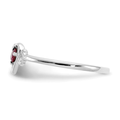14K White Gold 3mm Round Ruby Birthstone Heart Ring