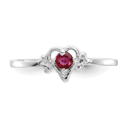 14K White Gold 3mm Round Ruby Birthstone Heart Ring