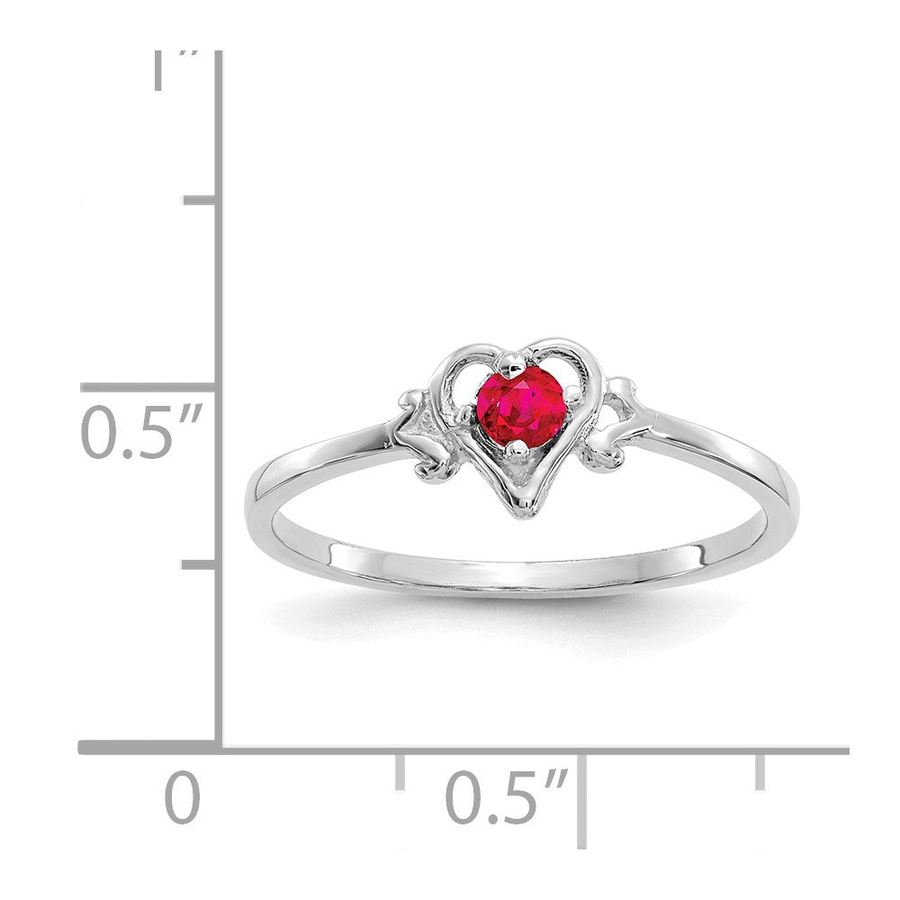 14K White Gold Ruby Birthstone Heart Ring