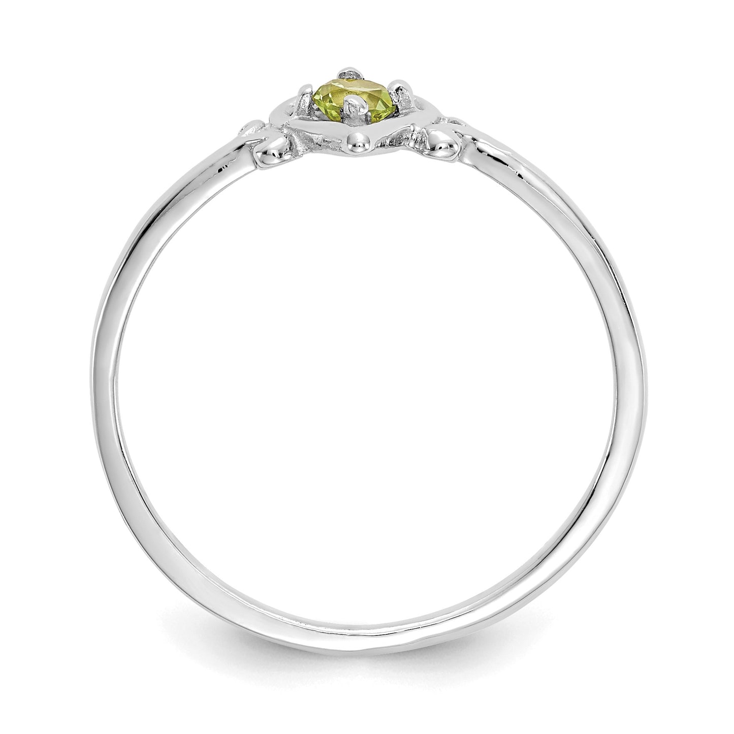 14K White Gold 3mm Round Peridot Birthstone Heart Ring