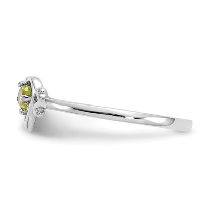 14K White Gold 3mm Round Peridot Birthstone Heart Ring