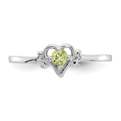 14K White Gold 3mm Round Peridot Birthstone Heart Ring