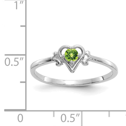 14K White Gold 3mm Round Peridot Birthstone Heart Ring