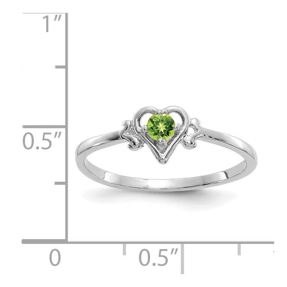 14K White Gold Peridot Birthstone Heart Ring