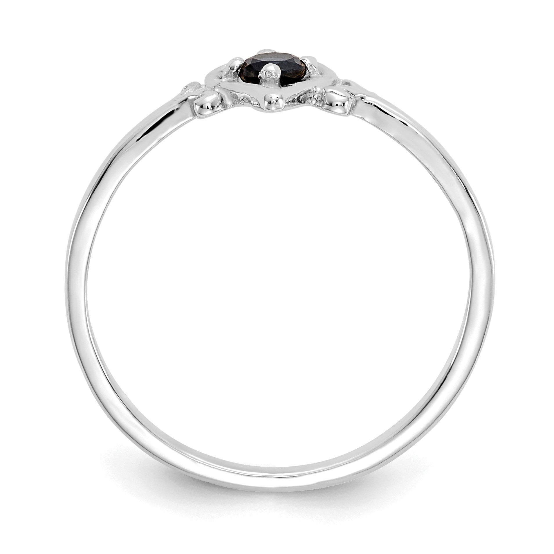 14K White Gold 3mm Round Sapphire Birthstone Heart Ring