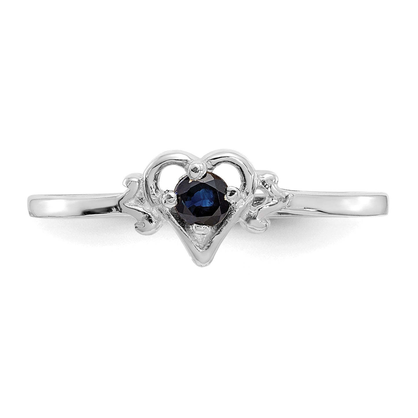 14K White Gold 3mm Round Sapphire Birthstone Heart Ring