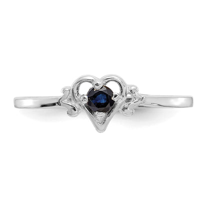 14K White Gold 3mm Round Sapphire Birthstone Heart Ring
