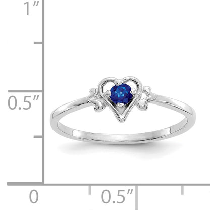 14K White Gold 3mm Round Sapphire Birthstone Heart Ring