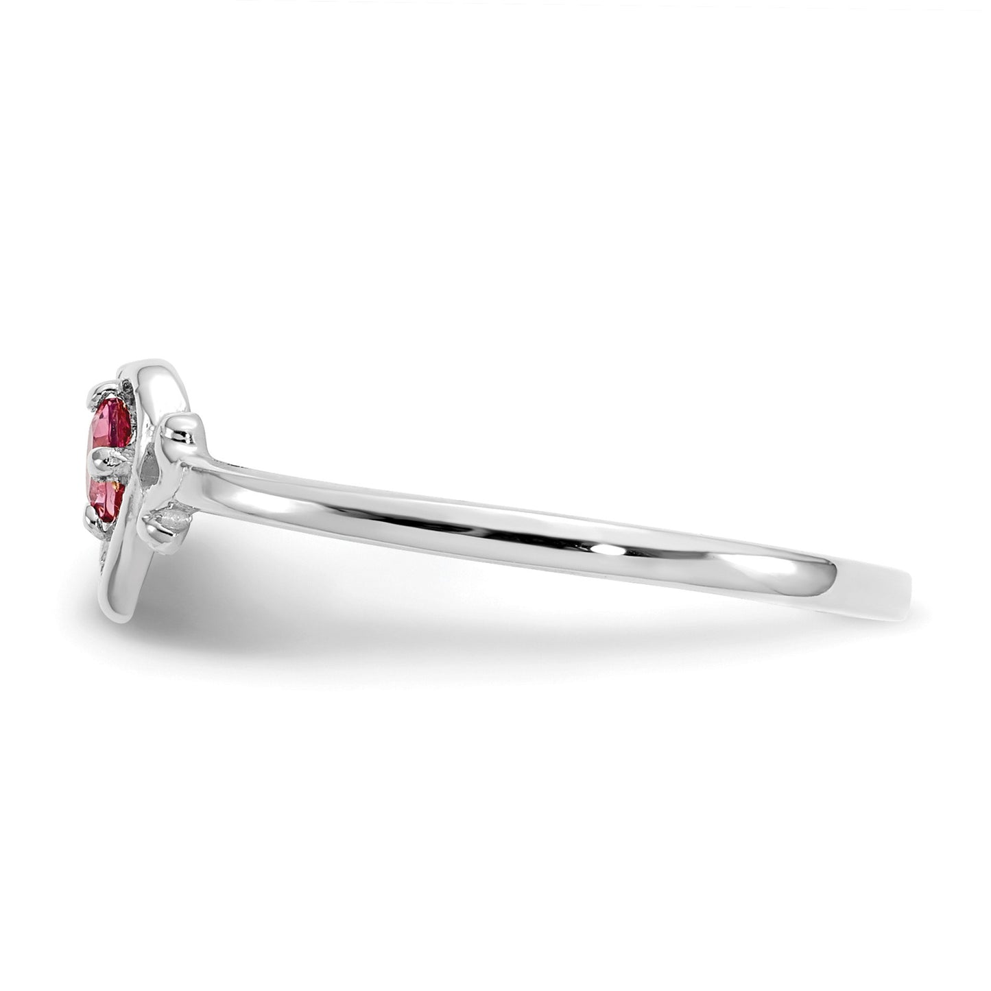 14K White Gold 3mm Round Pink Tourmaline Birthstone Heart Ring
