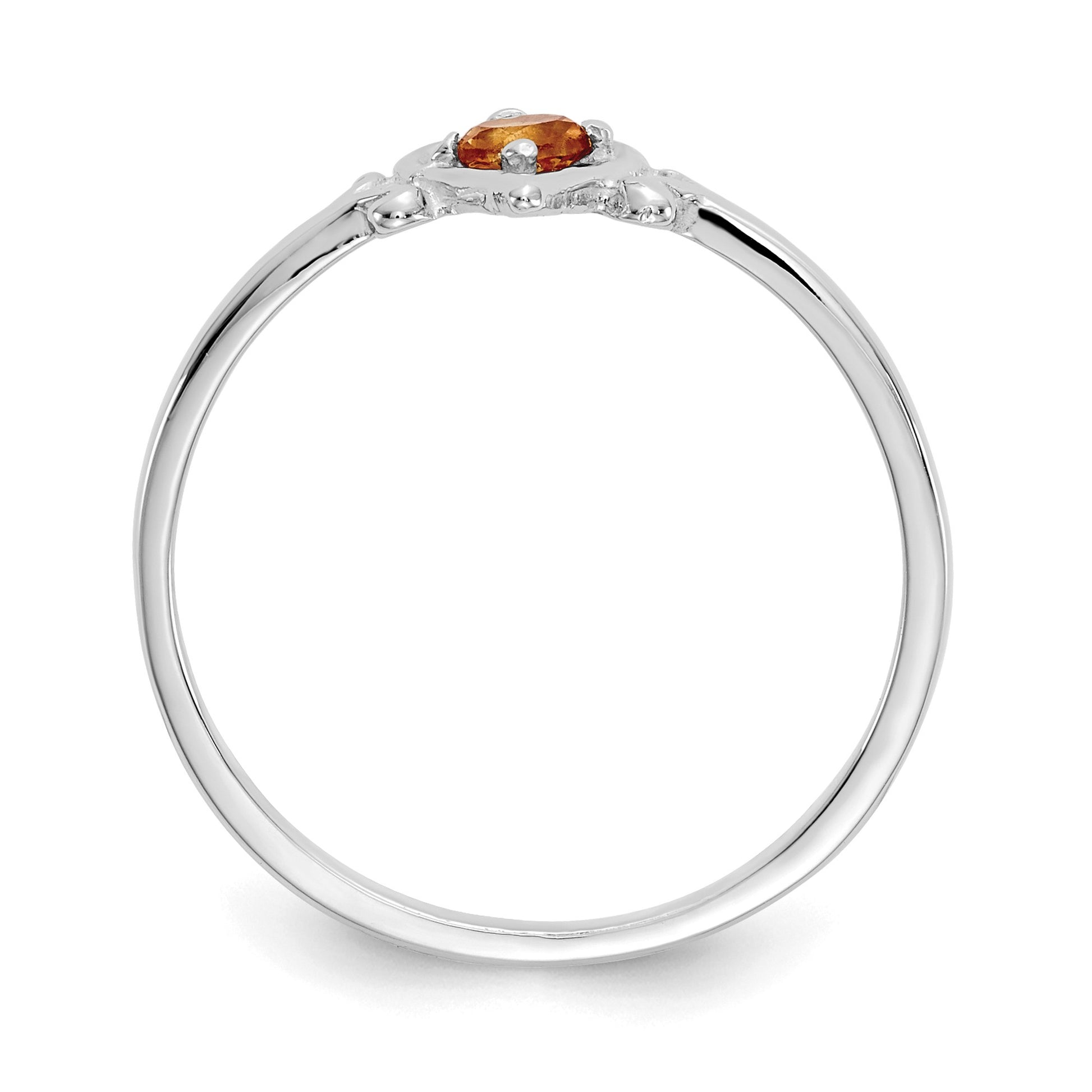14K White Gold 3mm Round Citrine Birthstone Heart Ring