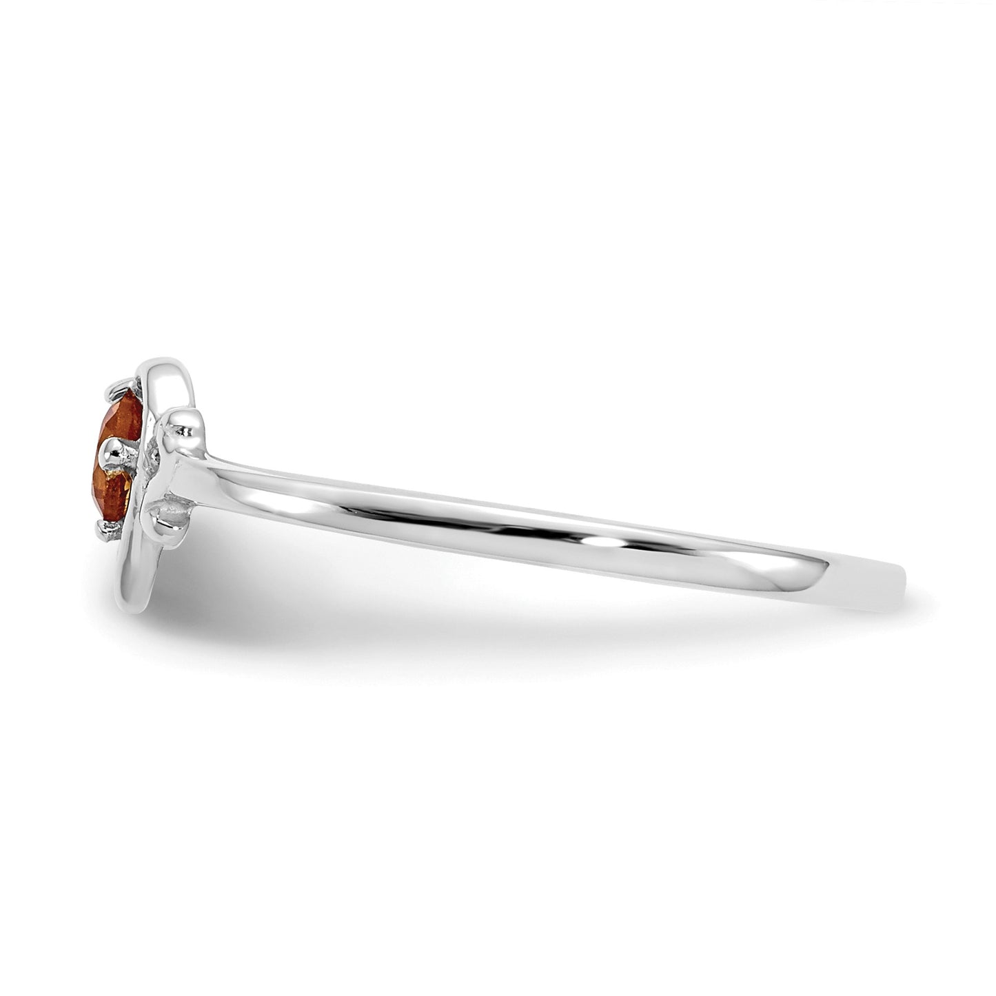 14K White Gold 3mm Round Citrine Birthstone Heart Ring