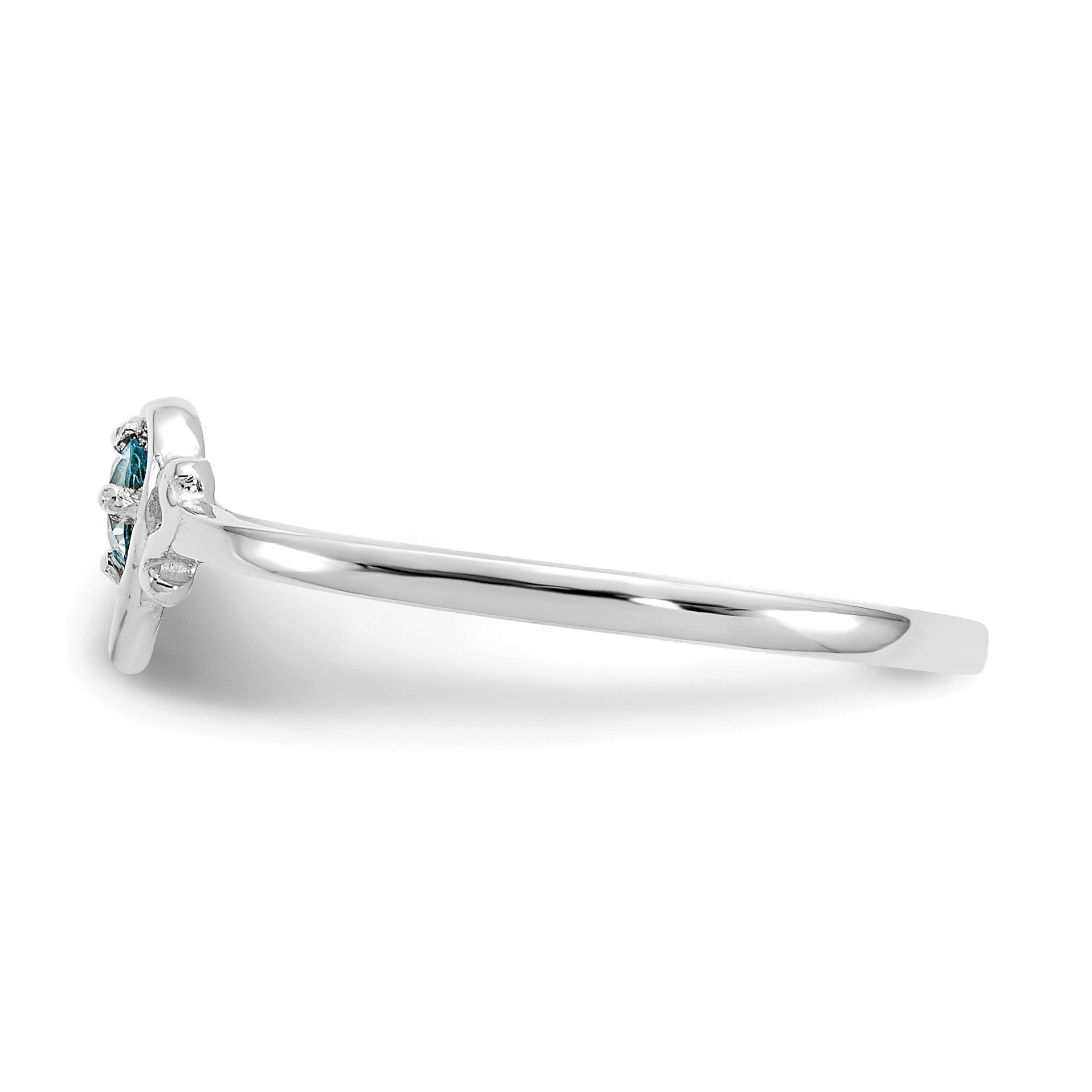 14K White Gold 3mm Round Blue Topaz Birthstone Heart Ring